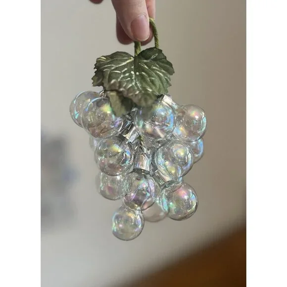 Vintage Christmas Hand Blown Iridescent Glass Grape Cluster Ornaments Lot Of 21 - Picture 2 of 5